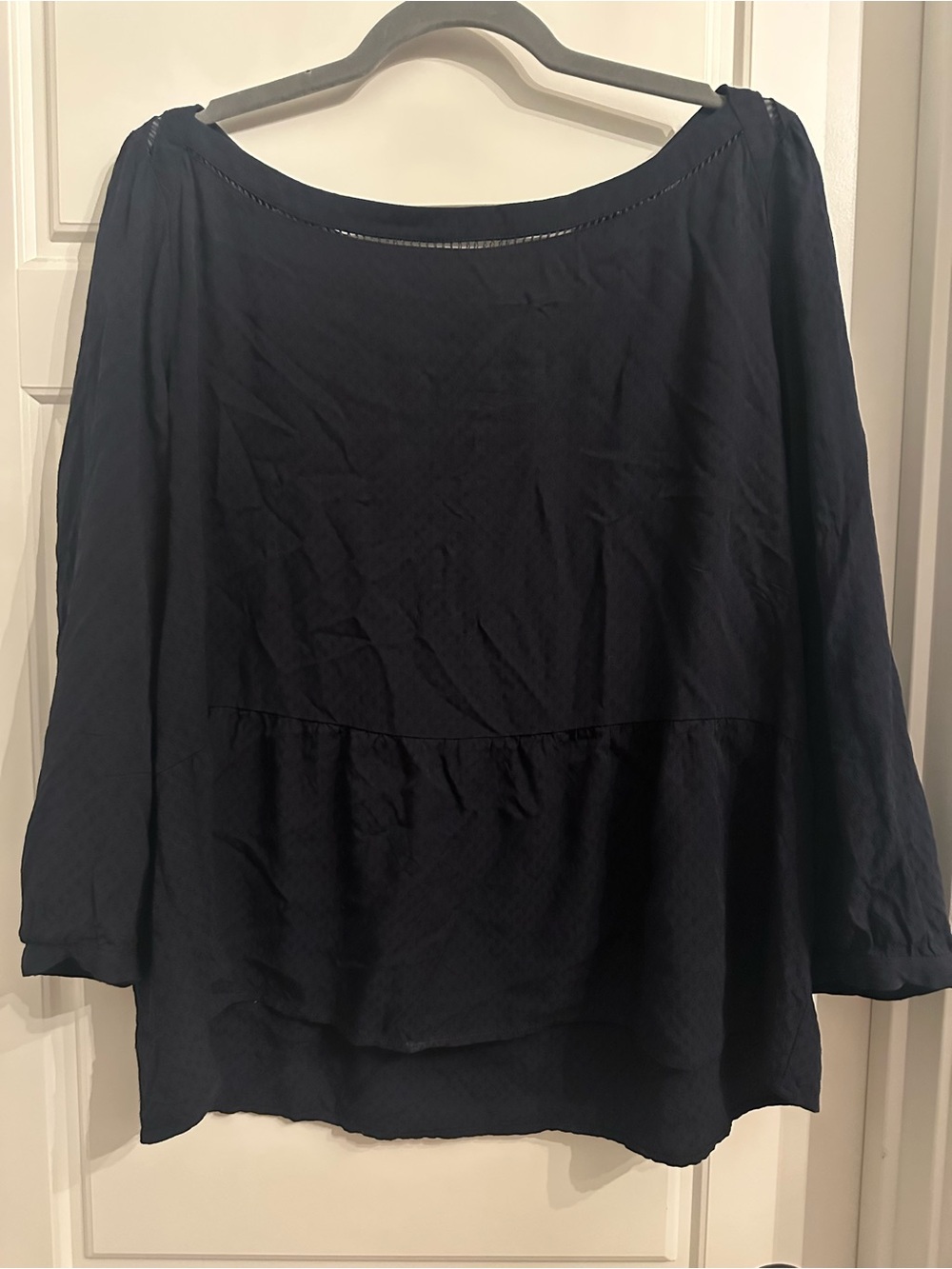 Women's Navy Peasant Blouse - Classic Long-Sleeve Top